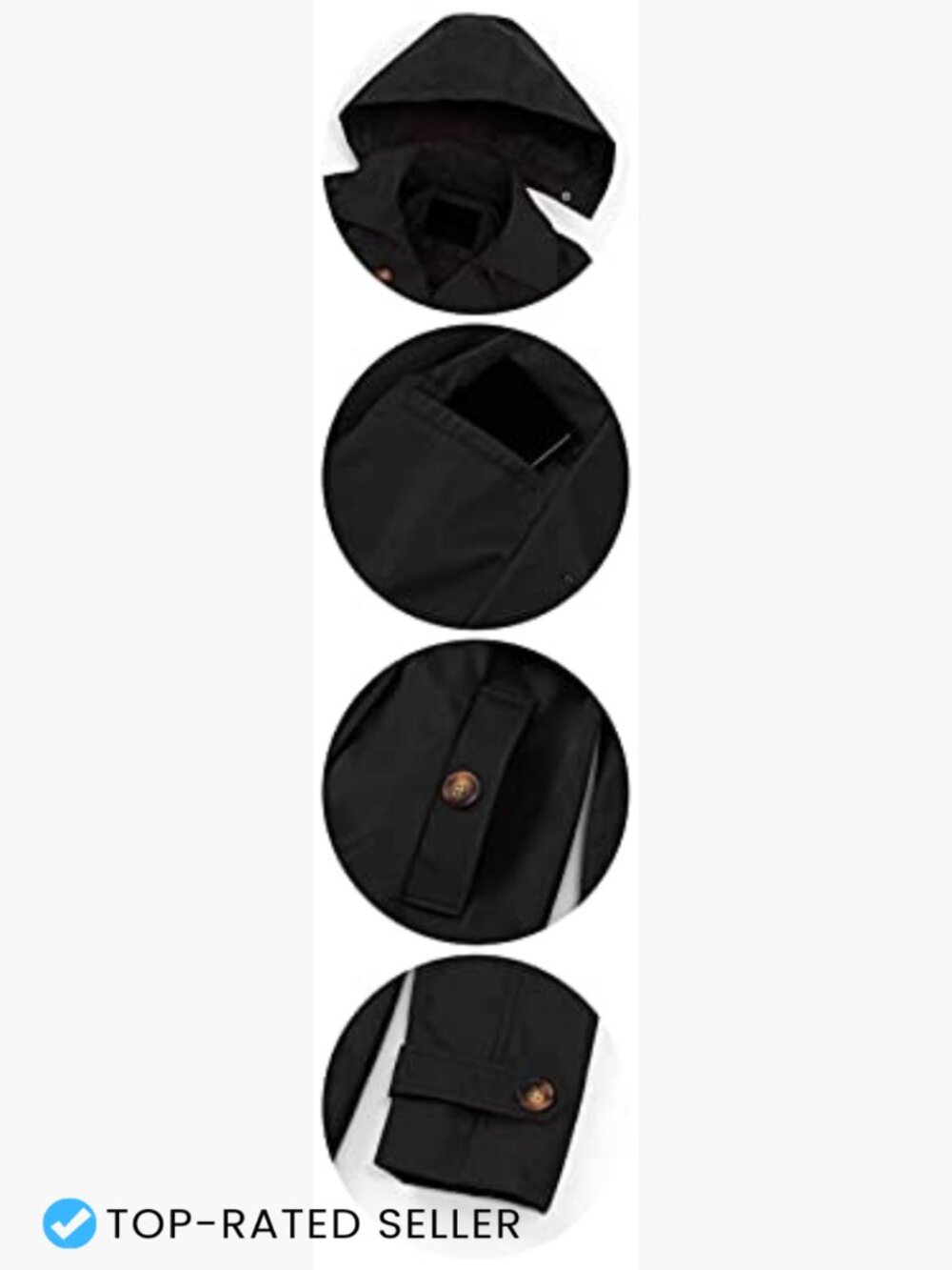 Women's Double Breasted Trench Coat Mid-Length Belted Overcoat with Hood - Picture 6 of 7